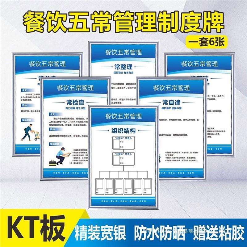 厨房5S6S管理制度牌厨房餐饮五常六常标语标识牌卫生检查分类整理