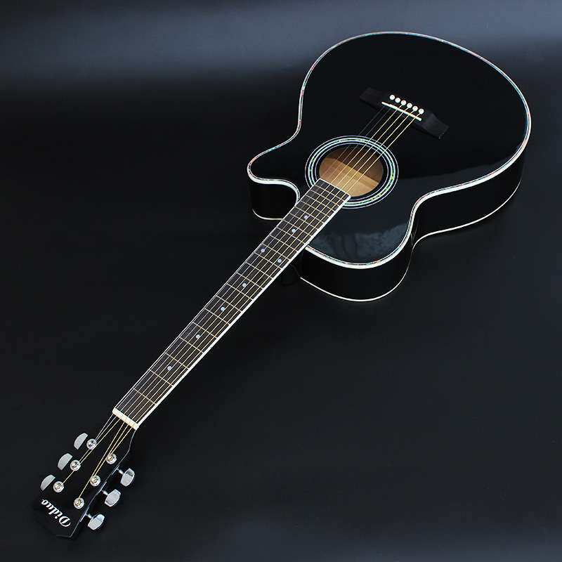 40寸民谣吉他哑光缺角椴木吉他黑色初学入门吉他厂家 缺角款