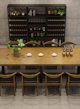 工业风实木大板桌酒庄品酒桌简约大长条餐桌现代办公会议桌椅组合