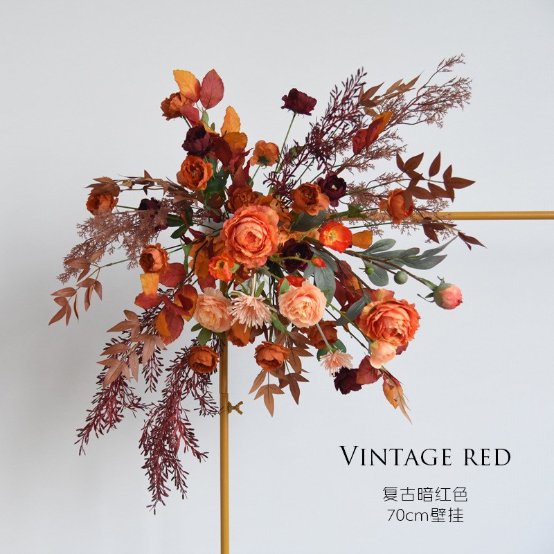 中国式红色系列仿真花 婚庆布置装饰假花花环背景墙 拱门路引花艺