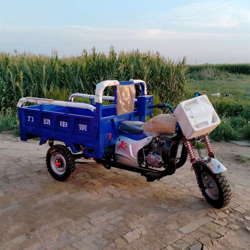 脚踩燃油三轮摩托车自卸翻斗车成人家用农用拉货载重三轮摩托车