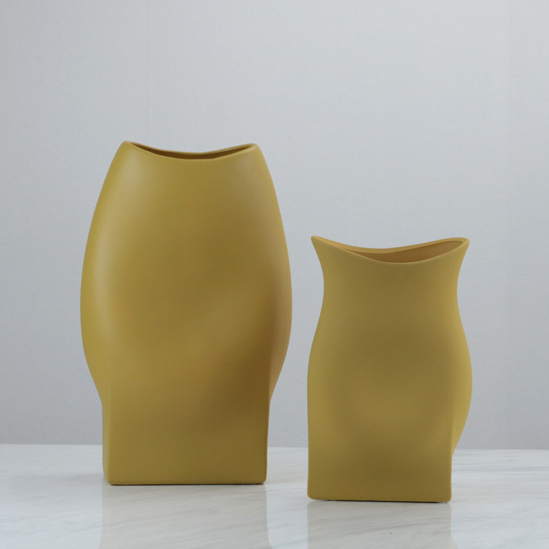 现代简约凹肚花瓶摆件客厅玄关电视柜树脂插花器样板间售楼处软装