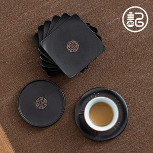记今朝《黑陶茶杯垫》杯子隔热垫 陶瓷 杯托 茶具零配件