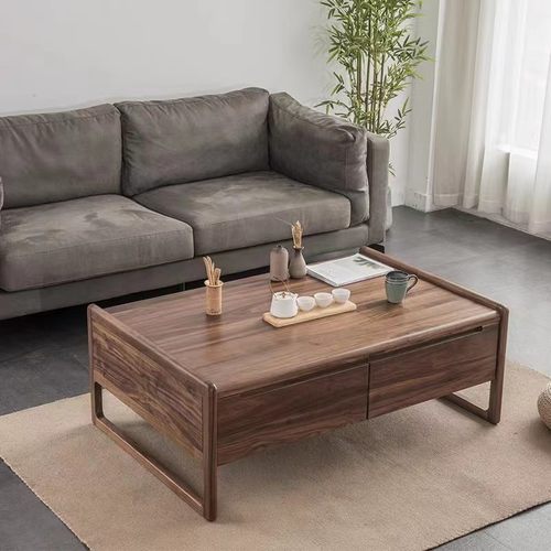 现代意式黑胡桃全实木长方形抽屉储物茶几北欧简约客厅轻奢大户型