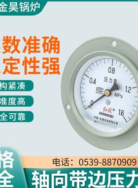 红旗压力表 轴向带边压力表 Y100ZT 0-1.6Mpa耐震抗震铁质压力表