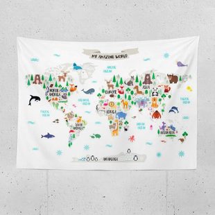 动物插画婴儿小孩房间卧室可爱挂布 生日布置挂墙装饰布背景画布