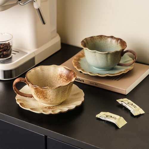 窑变釉咖啡对杯法式复古陶瓷咖啡杯家用下午茶杯轻奢咖啡杯碟套装
