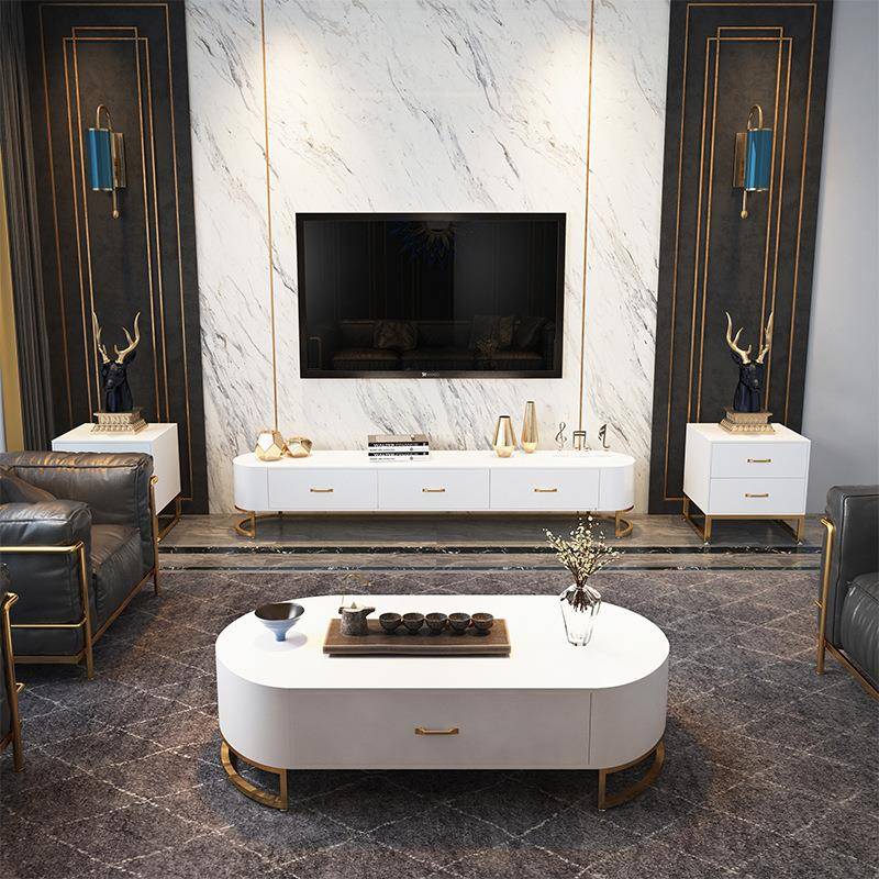 北欧风客厅成套视听柜茶几组合简约三抽屉轻奢电视柜家用长地柜