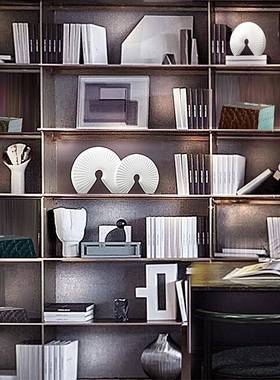 现代简约白色扇形摆件新中式样板房售楼处客厅软装博古架饰品摆设