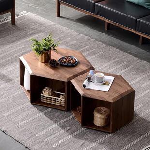 北欧时尚个性多边形茶几简约现代复古全实木边桌创意客厅边几角几