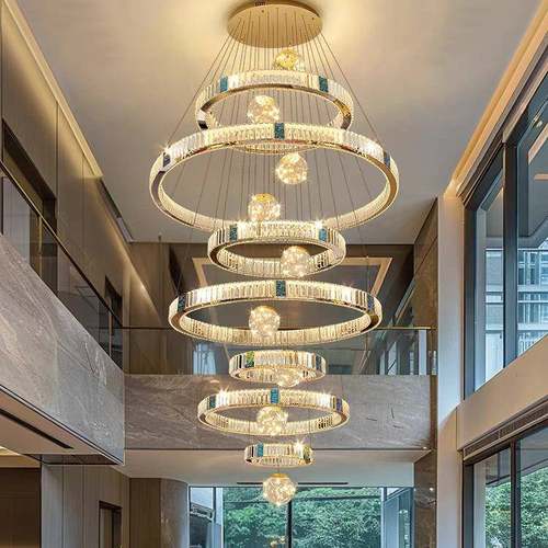复式楼大吊灯现代简约轻奢挑空客厅水晶灯别墅楼中楼灯具2025新款