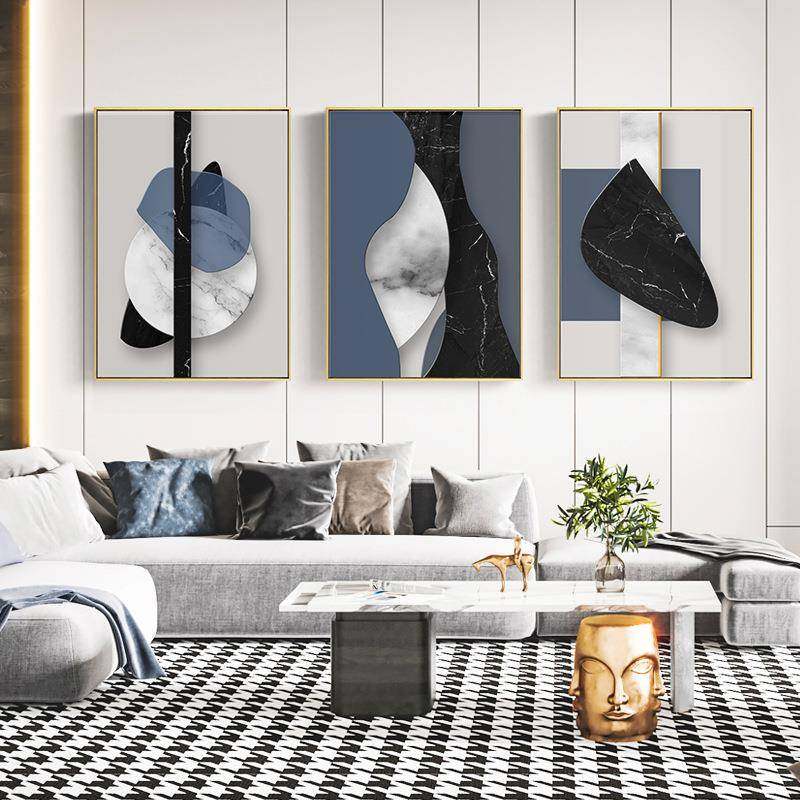 静谧蓝现代轻奢蓝色装饰画客厅沙发挂画简约抽象几何墙画餐厅壁画,农用物资,其他肥料,淘宝优惠券,粉丝福利购,淘宝优惠卷