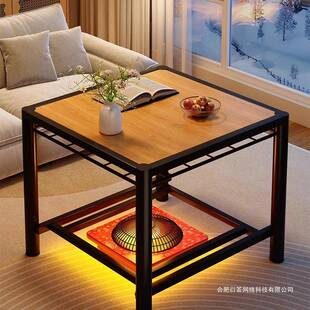 折叠桌不锈钢烤火桌新款家用正方形餐桌冬季取暖烤火炉架子棋牌桌