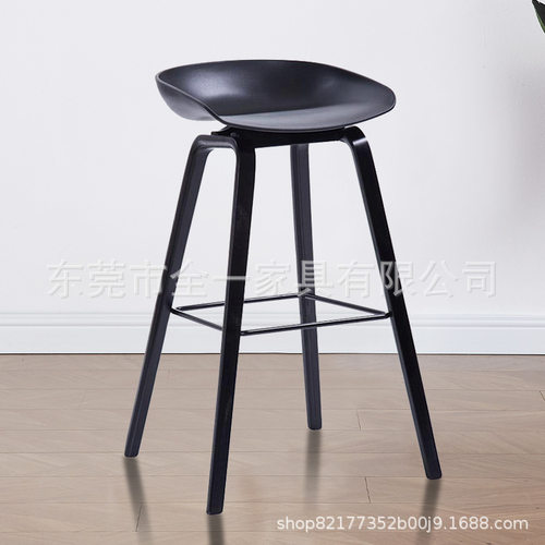 北欧实木酒吧椅现代家用简约创意休闲吧椅橡木高脚凳酒店前台椅子