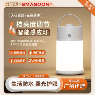 户外充电款防水露营灯悬挂走马灯书桌台灯人体感应灯野营感应夜灯