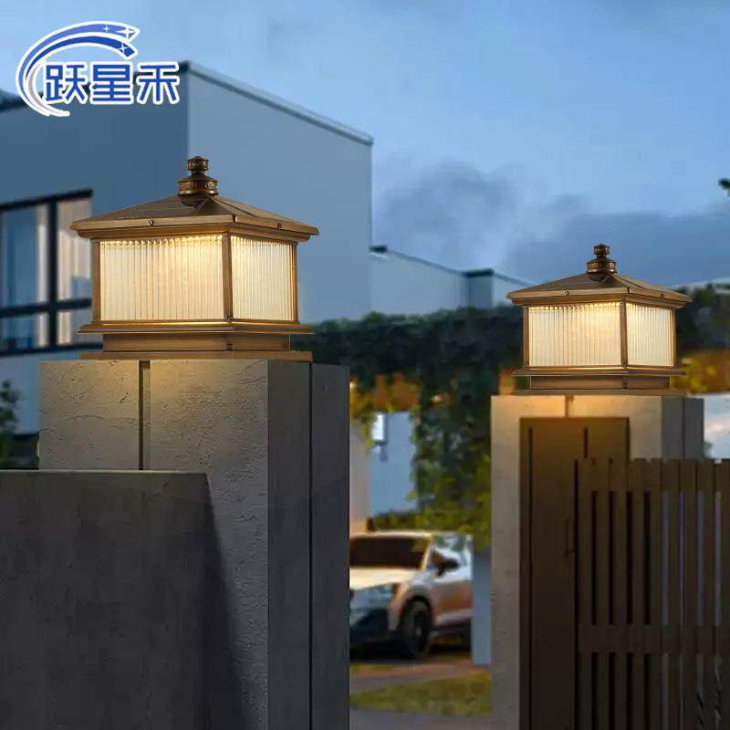 太阳能柱头灯户外防水庭院室外围墙别墅大门柱子灯接电门柱灯仿铜