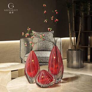 晶淳红色加厚水晶玻璃花瓶插花高级感法式高颜值水培花器餐桌