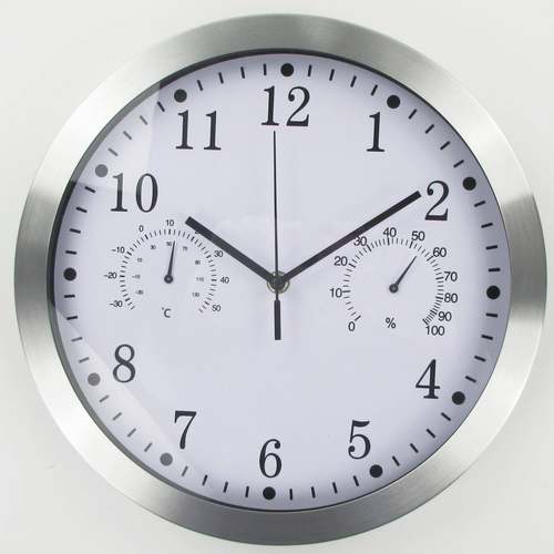 12寸金属简约北欧挂钟带温湿度计创意客厅钟表静音石英钟挂表壁钟