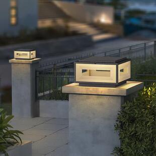 柱头灯太阳能大门柱子灯方形院子装饰灯别墅户外灯庭院围墙立柱灯