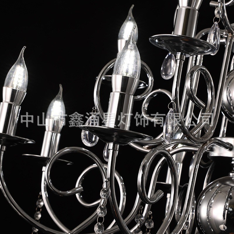 厂家直供新款12头欧式吊灯银色装饰灯具铁艺婚庆道具灯