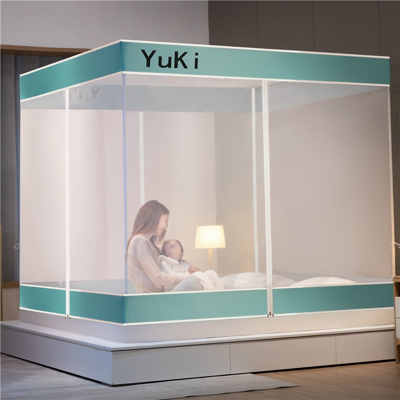 夏季T型门拉链蚊帐儿童防摔家用坐床式方顶蚊帐加密防蚊三开门