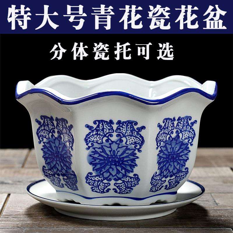青花瓷花盆陶瓷特大号古典中国风多肉绿萝套盆单室内花盆