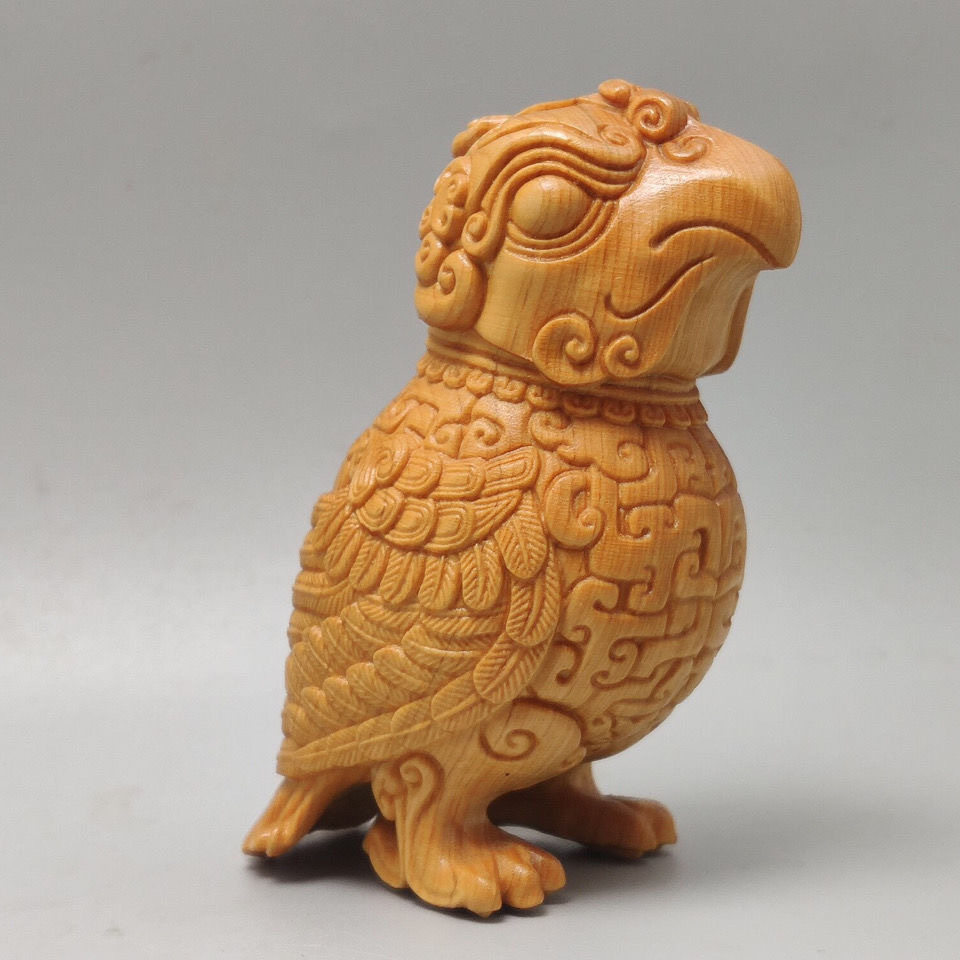 太行崖柏子乍弄鸟尊摆件实木雕刻鸟类工艺品青铜鸟手把件桌面茶宠