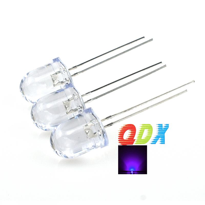 10mm白发紫 圆头 F10紫灯 紫光长脚 395nm 验钞固化灭蚊LED紫外灯
