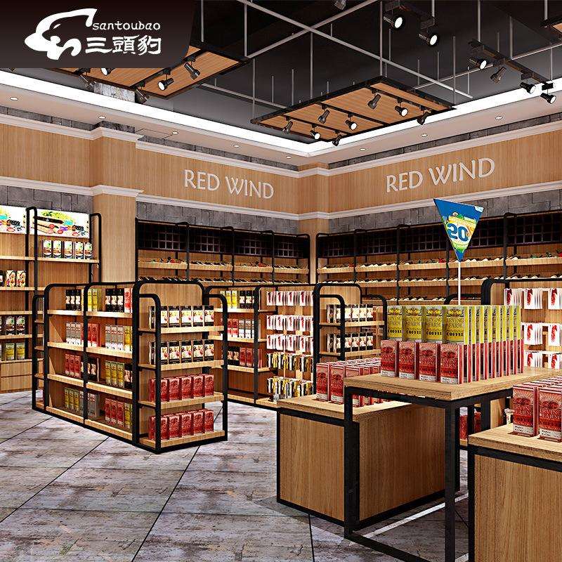 超市红酒货架网格红酒柜展示架高档靠墙组合方格斜层陈列架