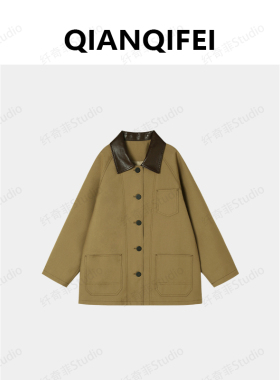 3-23H B【纤奇菲】新款撞色翻领拼接格纹袖休闲风衣 81033-9807