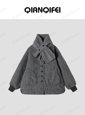 12-29H【纤奇菲】新款高级感针织围巾圆领羽绒短外套 81042-G1122