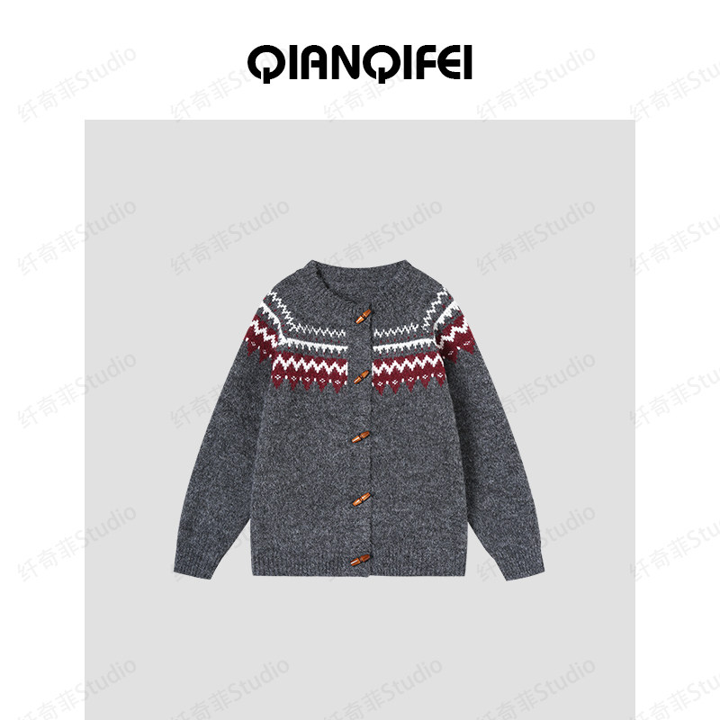 1-23H C【纤奇菲】新款复古提花木扣韩系毛衣开衫 81001-N329,女装/女士精品,毛针织衫,淘宝优惠券,粉丝福利购,淘宝优惠卷