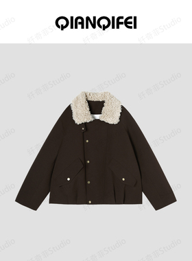 12-27H【纤奇菲】新款毛毛翻领巴恩风加绒休闲外套 81033-9271