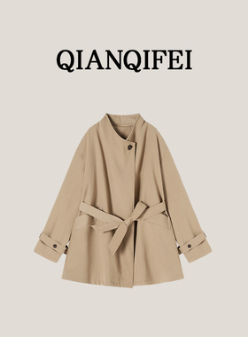 3-13F【纤奇菲】新款复古慵懒风一粒扣收腰气质风衣 81033-2601