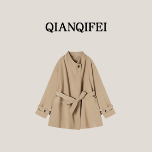 13F 81033 纤奇菲 复古慵懒风一粒扣收腰气质风衣 2601 新款