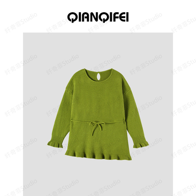 3-2F B 法式气质荷叶边系带宽松圆领毛衣 81055-8017