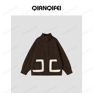 27H 81048 纤奇菲 撞色口袋拉链立领毛衣开衫 9916 新款