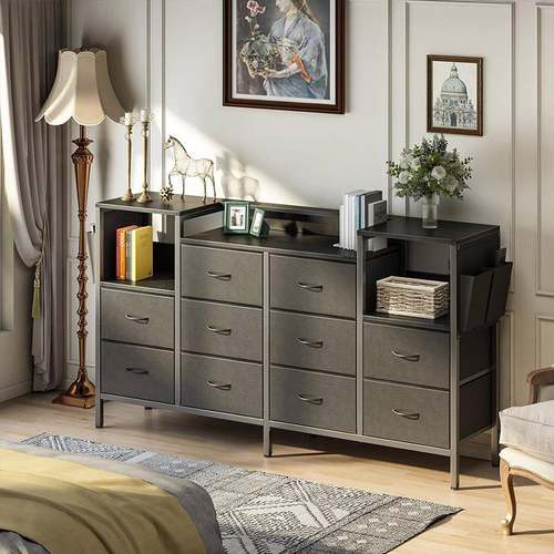 沈氏收纳柜置物架带灯布抽柜布艺抽屉铁架斗柜床头客厅多层折叠储