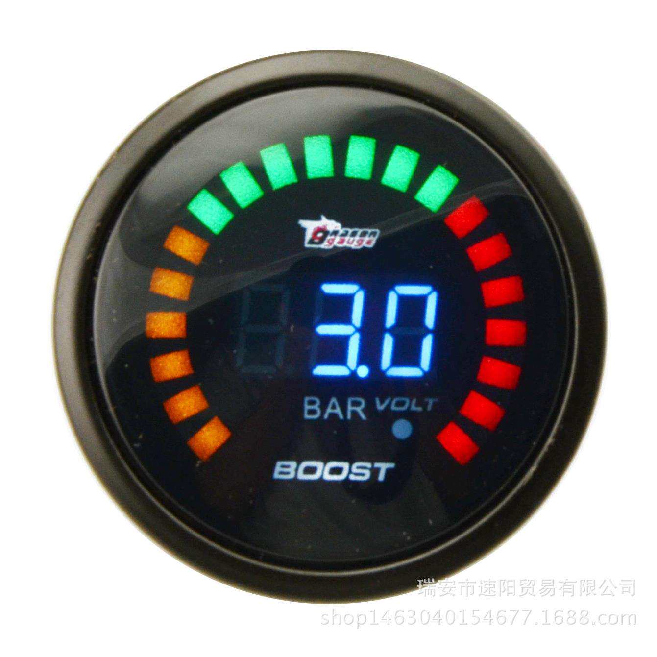 2寸52MM淡墨镜面数字20LED蓝灯压表涡轮表BAR改装车用仪表