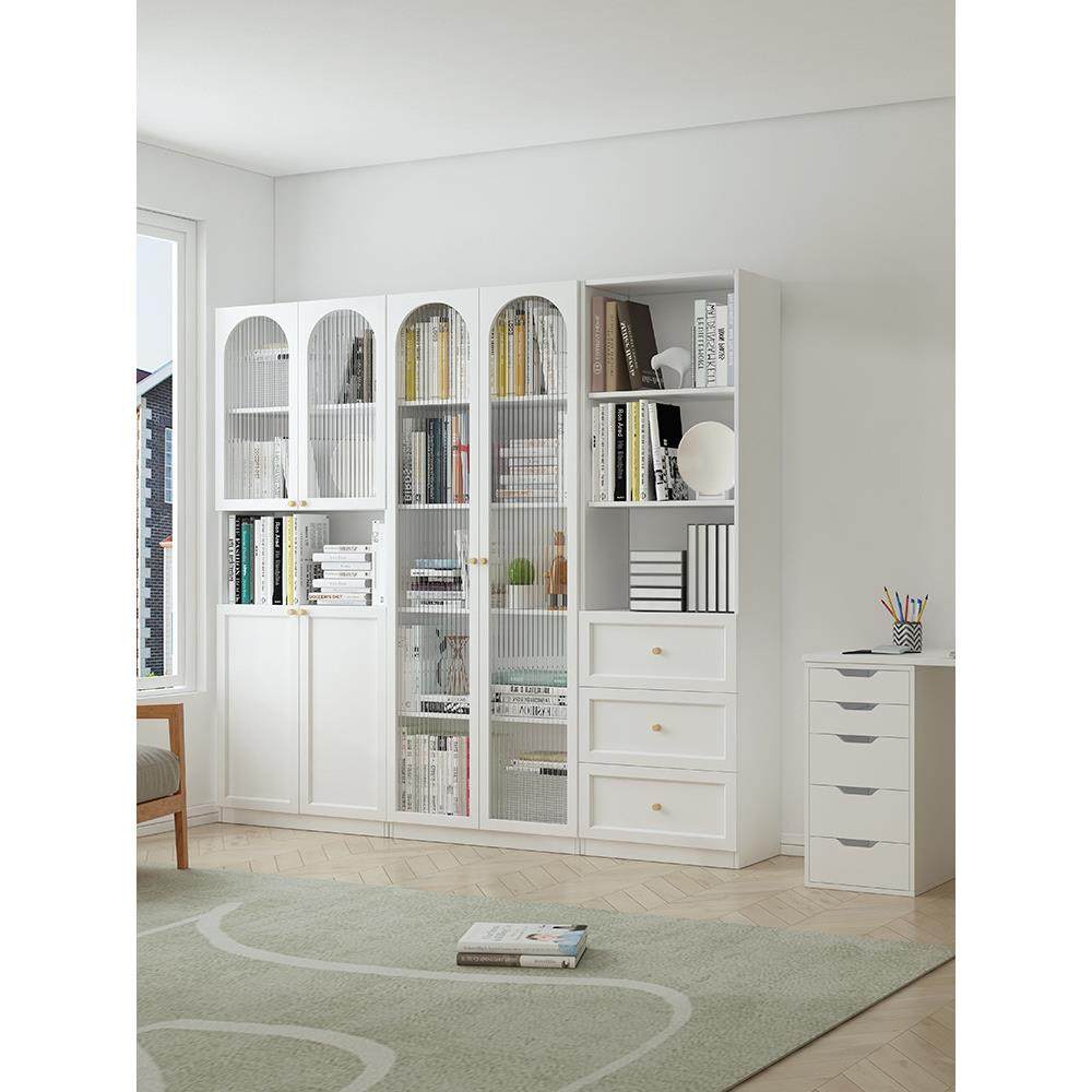 BK9K实木书柜客厅书架落地储物架置物架简约现代带玻璃门可