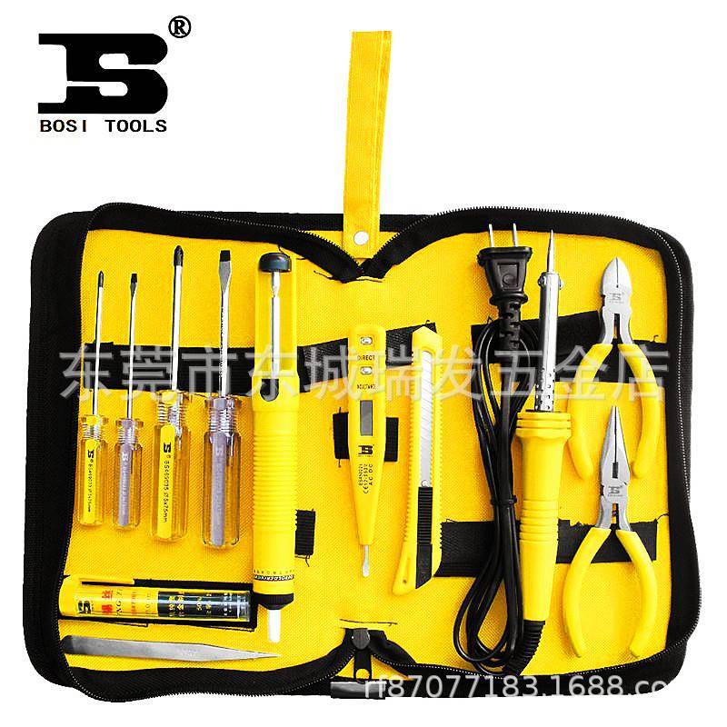 波斯工具12件套电子组套电笔电烙铁斜口钳螺丝批BS513012