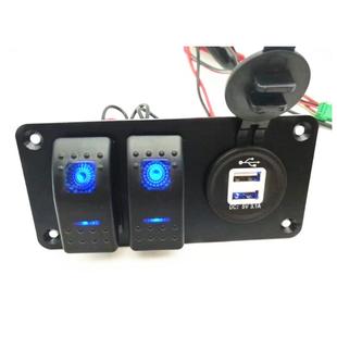 热销改装 车船防水2个5P脚开关加方白芯双USB车充LED灯颜色