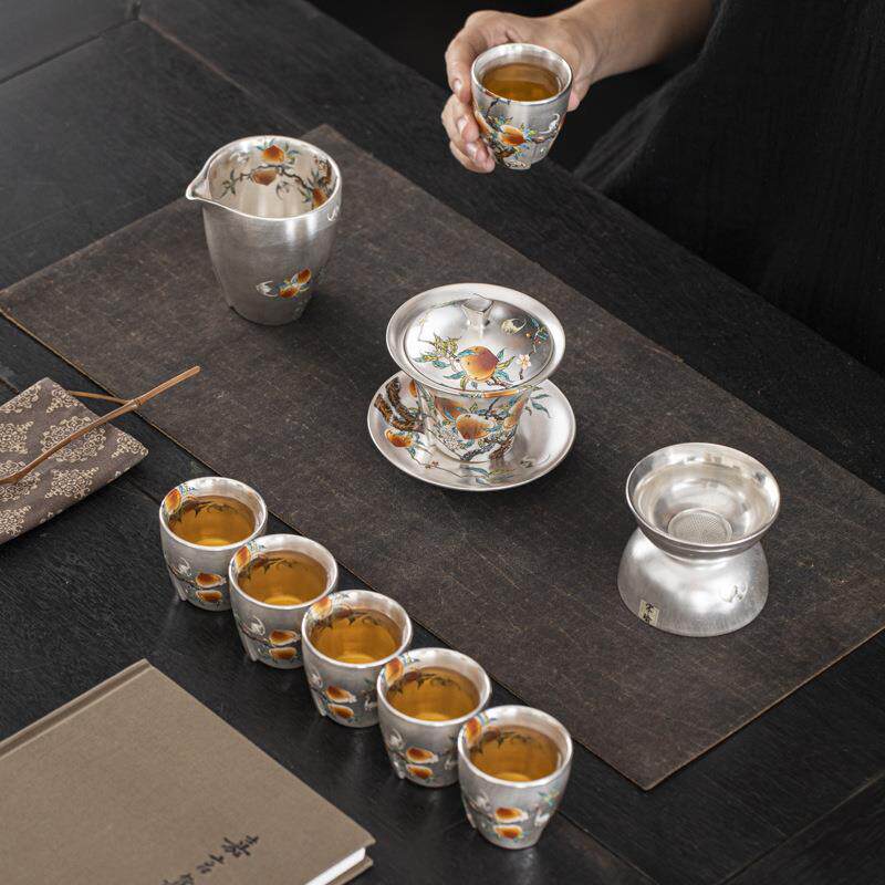 瓷都传统手艺鎏银陶瓷茶具套装鎏银陶瓷茶具耐热防烫陶瓷茶具
