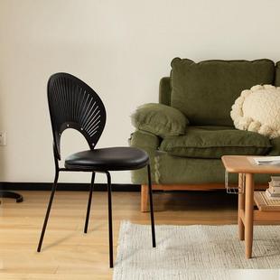 餐椅家用贝壳椅坐垫实木靠背凳法式复古中古椅子化妆设计师餐桌椅