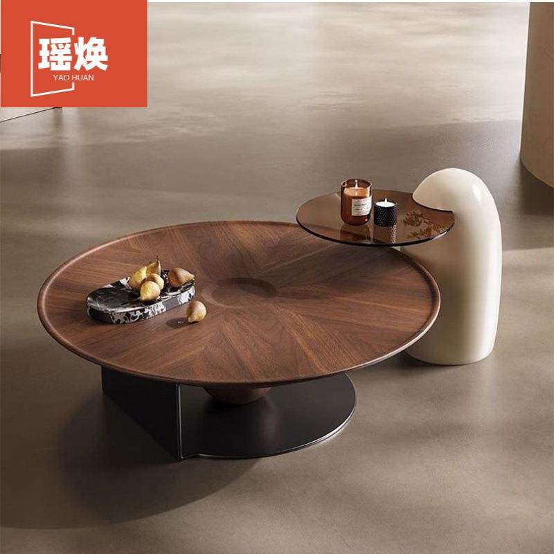 轻奢极简圆形飞碟茶几小户型现代客厅茶几设计师意式中式古风茶几
