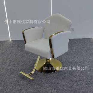 新款金色美发椅子国外理发店发廊专用旋转可放倒理发椅剪发座椅