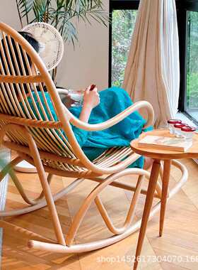 北欧民宿藤编摇椅家用休闲阳台摇摇椅大人藤椅户外真藤懒人躺椅子