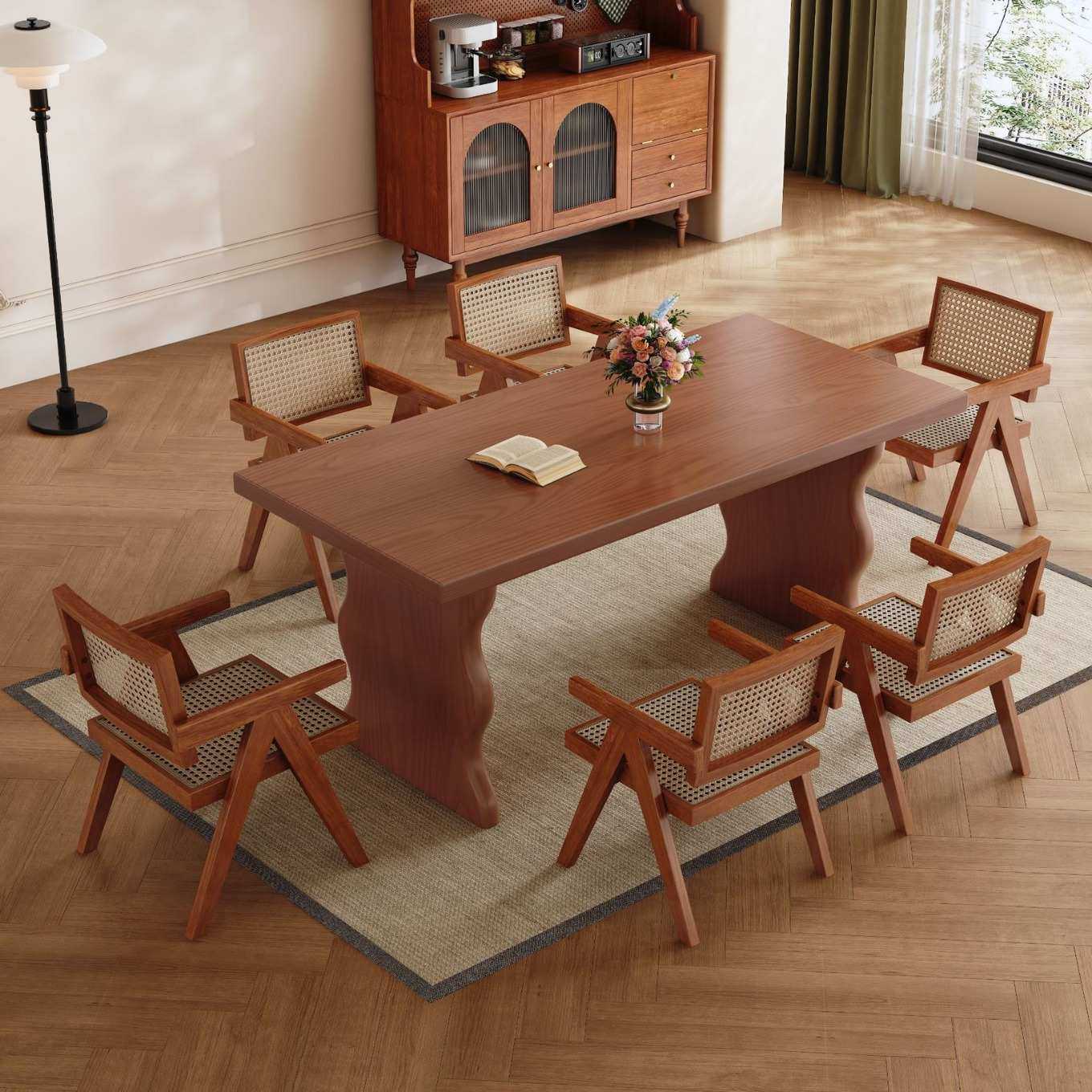 中古风白蜡木餐桌椅小户型家用长方形桌复古全实木饭桌子实木餐桌,3C数码配件,USB灯,淘宝优惠券,粉丝福利购,淘宝优惠卷