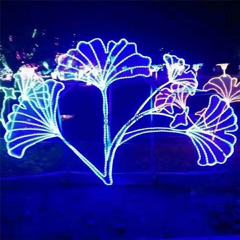 大型广场铁艺LED银杏叶亮化立体绽放花朵光节造型灯户外
