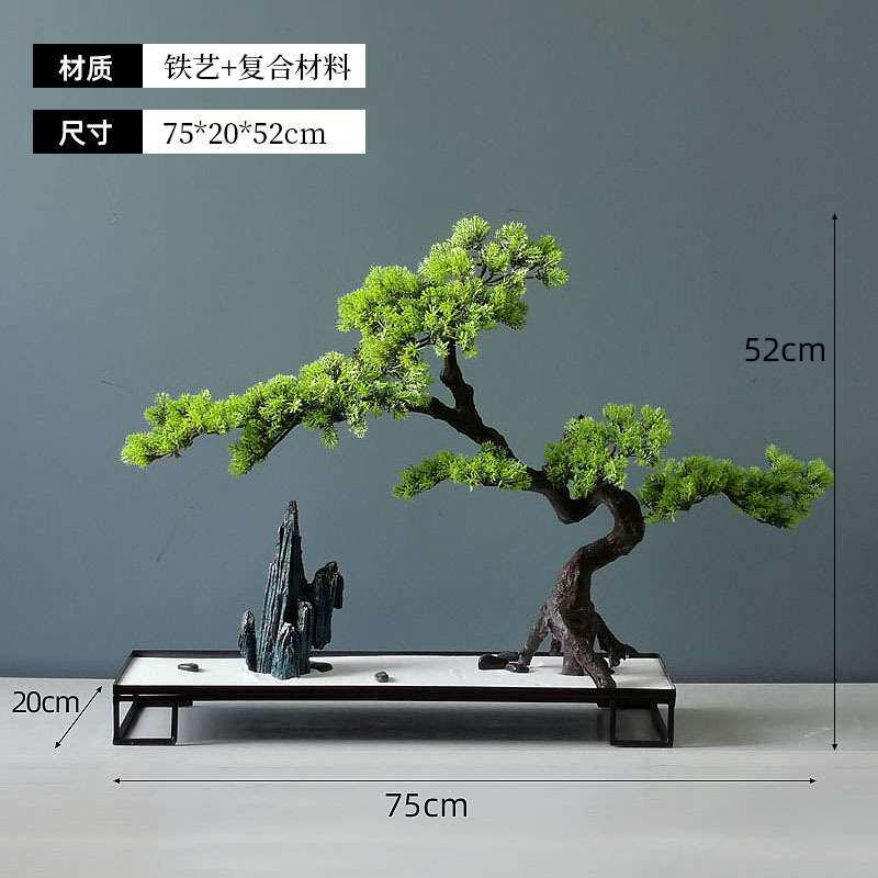 新中式仿真铁艺迎客松摆件家居艺术创意金属摆设样板房软装饰品